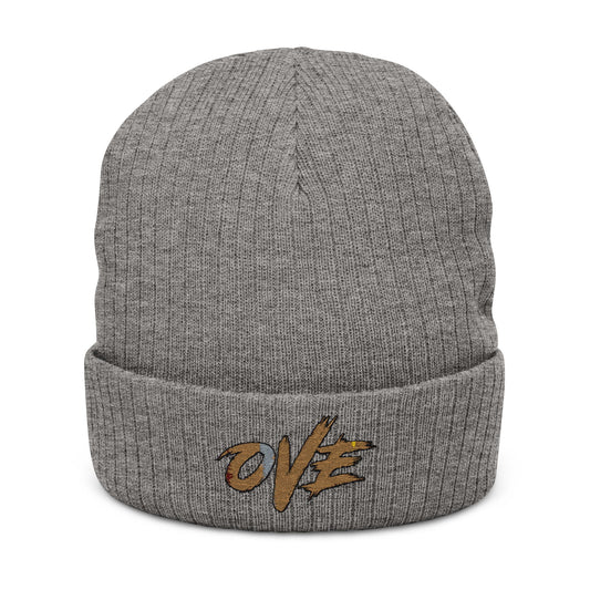 Cozy Ribbed Beanie | Stylish Knit Hat with 'OVE' Embroidery, Perfect for Winter, Gifts, Streetwear, Casual Looks
